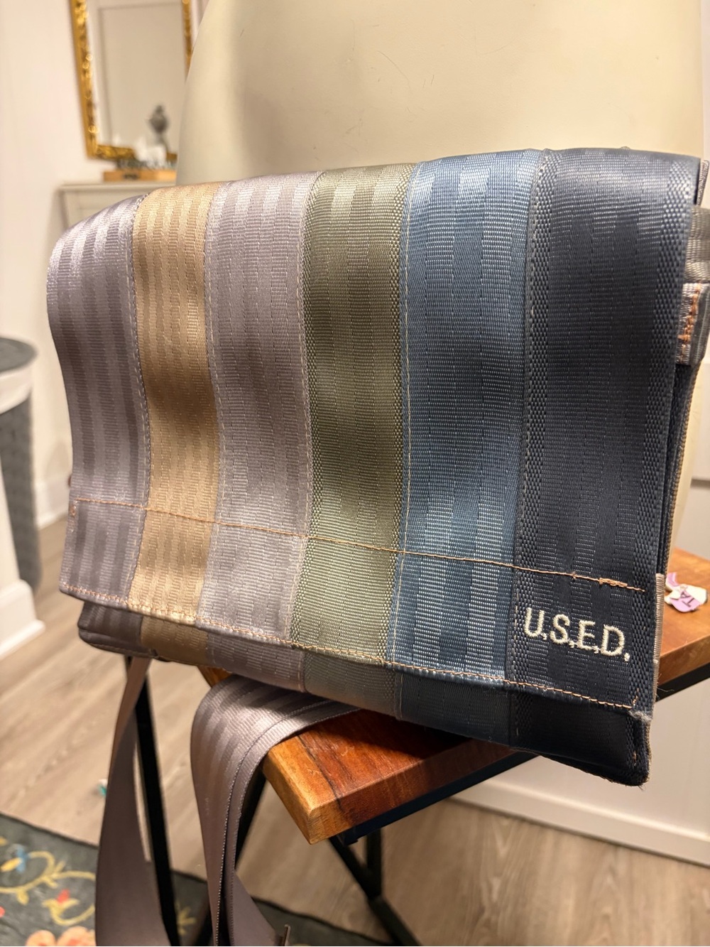 U.S.E.D. Reclaimed seatbelt Crossbody Bag Minimalist Urban Patchwork Messenger